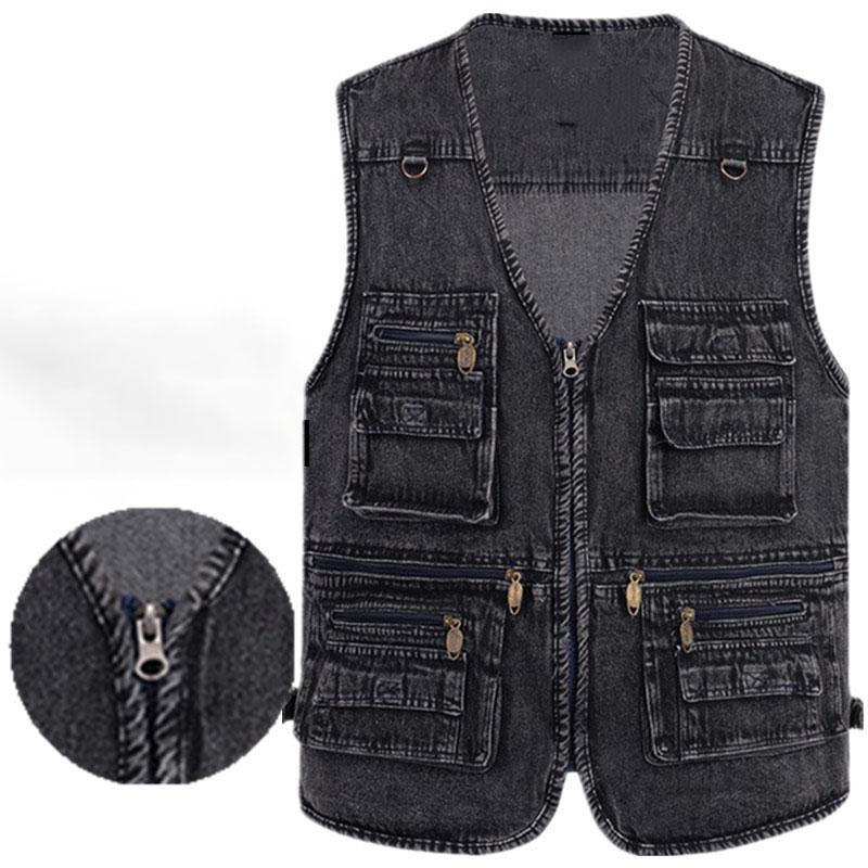 

Мужская джинсовая куртка, повседневное пальто, жилет без рукавов с множеством карманов, портативный свободный жилет, мужская одежда XL-7XL, большие размеры