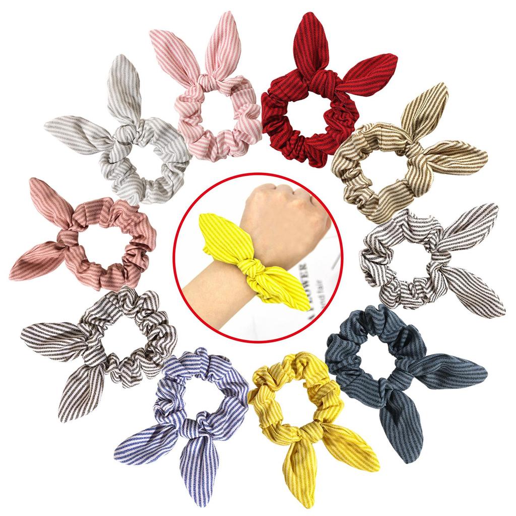 Striped Rabbit Ear Bow Headband - Pure Cotton Korean Style Elastic Hair Tie