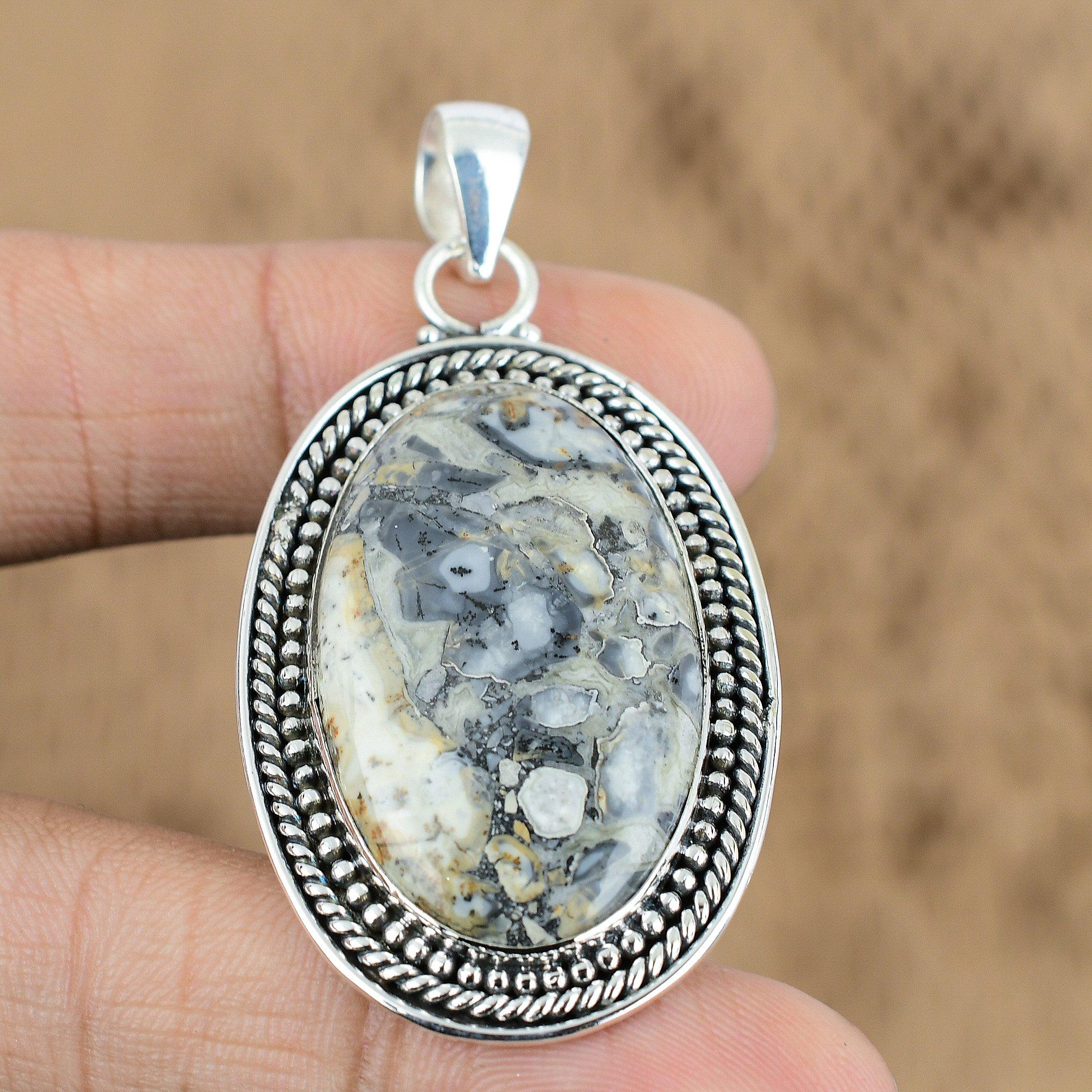 

Sterling Silver Oval Maligano Jasper Gemstone Anniversary Unique Pendant Jewelry