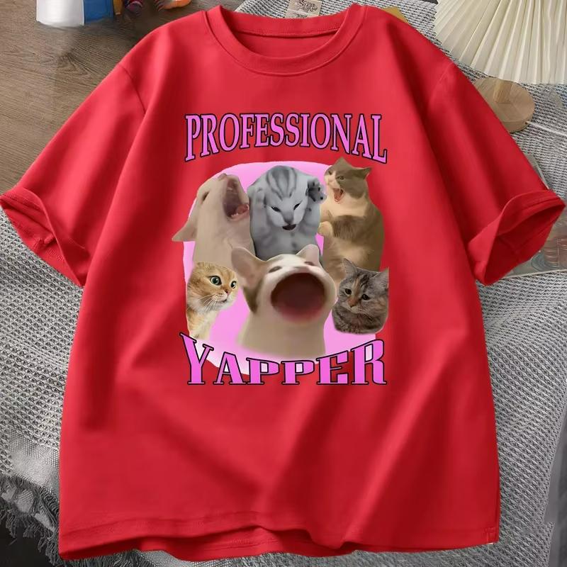 

Professional Yapper Cat Graphic T Shirts Women 100 Cotton Short Sleeve Casual O Neck Printed Tshirt Streetwear Summer Tops 4XL