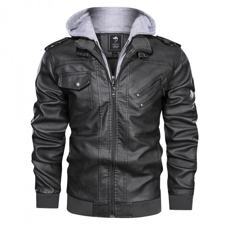 Autumn and Winter Men's Removable Hooded PU Leather Jacket Jacket Plus Size Men's Locomotive Leather Jacket