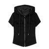 Hooded Shoulder Short Sleeve T-Shirt Women's Summer Large Size Slim Skinny Chic Belly Cover Zipper Sweater Jacket Trendy Fitted Hooded Zip-up Top