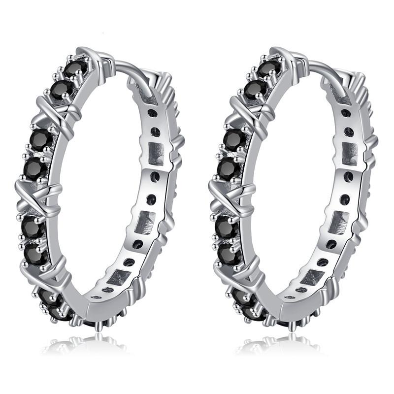 Black Awn New Classic Silver Color Round Trendy Spinel Engagement Hoop Earrings for Women Jewelry I181