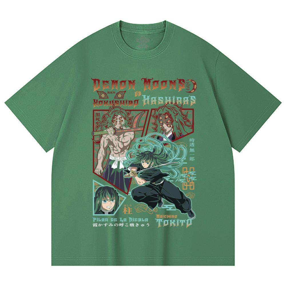 230 Gsm 100% Cotton Demon Slayer V93 Kokushibo x Tokito Print Unisex Heavy Cotton T Shirt