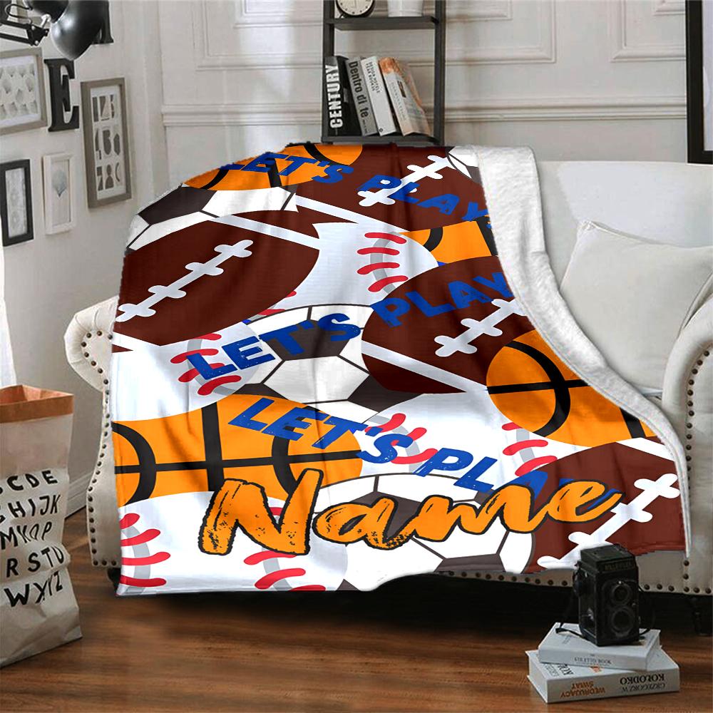 Custom Name Ball Sports Theme Printed Blanket - Perfect for Couch, Bed, Travel & Outdoor Use | Machine Washable, Cozy & Durable.