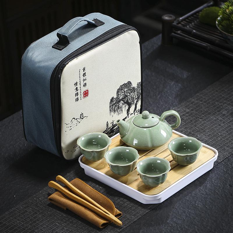 Travel tea set Ge kiln Ru kiln set tea tray home wedding opening real estate souvenir
