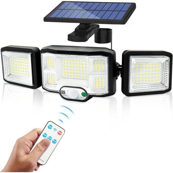 AIMOONSA Applique Murale Solaire 3 Têtes 192 LEDs Détecteur de Mouvement IP65 Noir - Éclairage Extérieur A+++