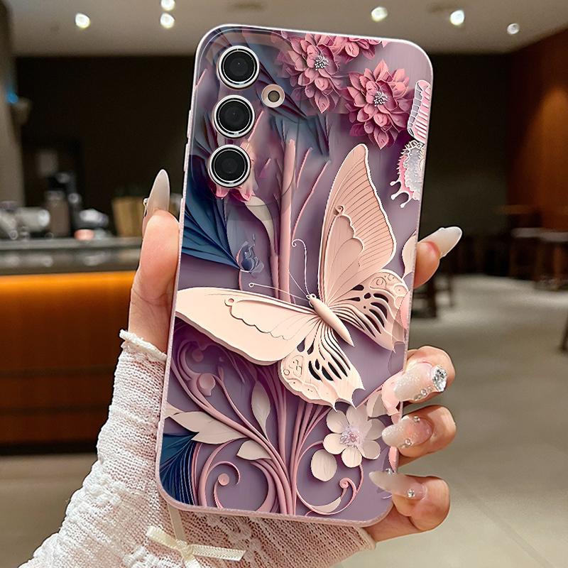 Soft Case For Samsung Galaxy A57 A37 A17 A56 A16 A55 A54 A15 A36 A26 INS Retro Butterfly Pattern Leather Texture TPU Phone Cover