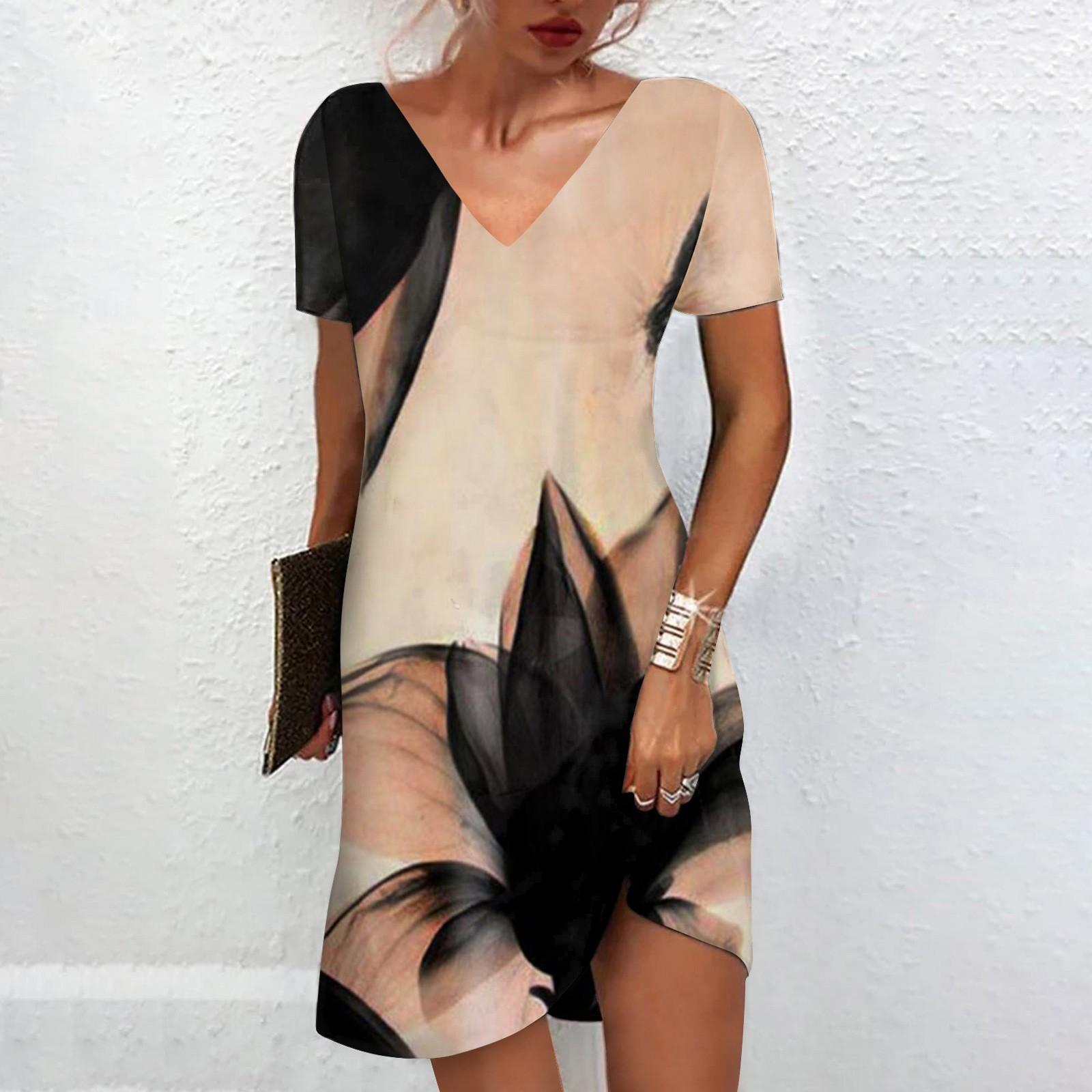 

Женское повседневное сексуальное модное свободное длинное платье с v-образным вырезом и коротким рукавом XL хаки