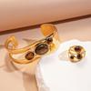 18k real gold electroplated stainless steel tiger's eye stone oval opening bracelet retro bracelet