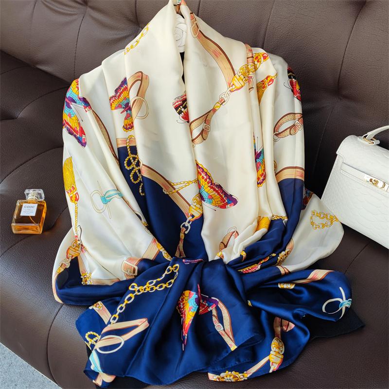 180*90cm muffler fashion Luxury Brand Scarf Women New Style Fashion Color Matching Print Silk Lady Popular Headcloth Beach Shawl