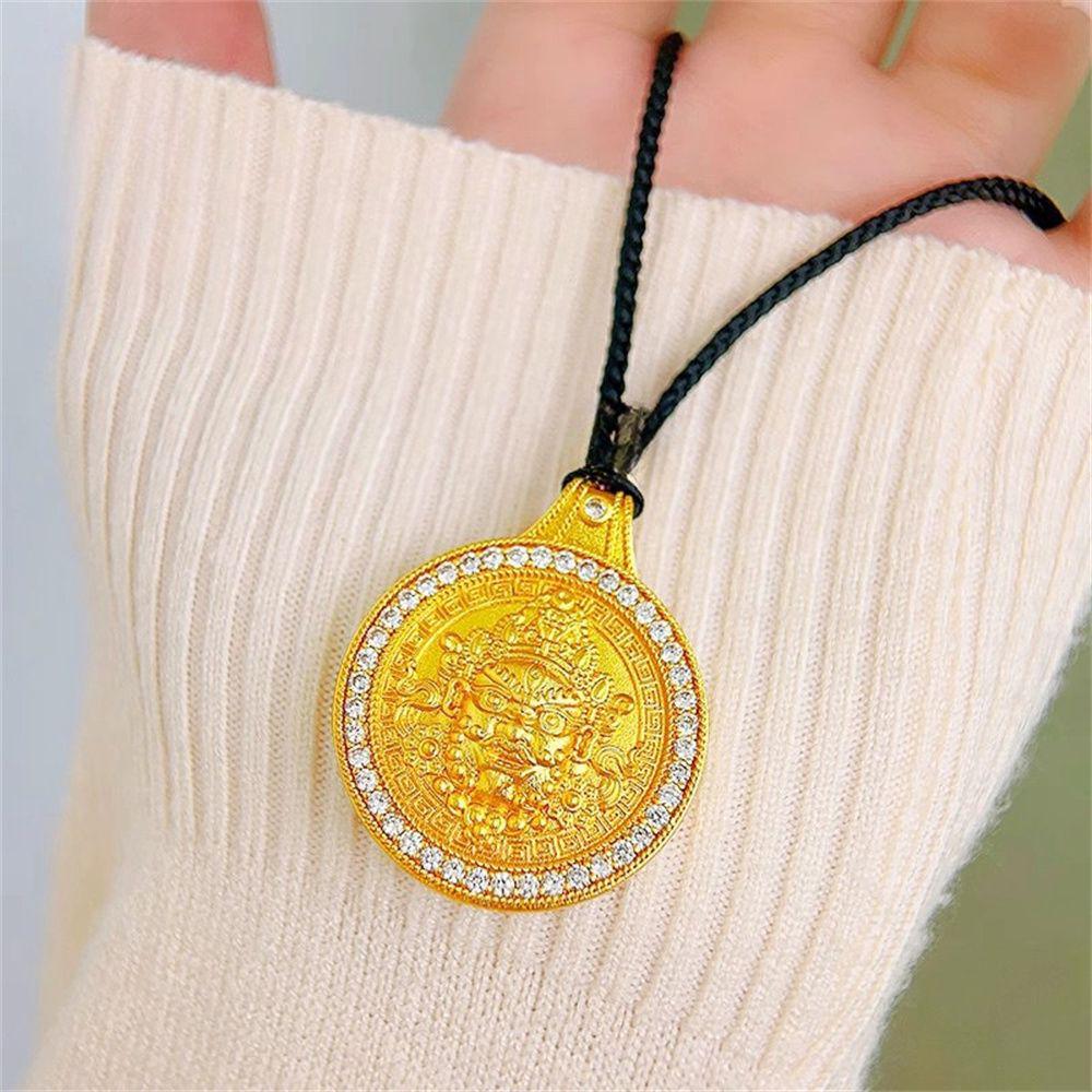 Golden Yellow Jambhala Pendant Necklace with Rhinestones for Men and Women – Wealth Attraction Gift