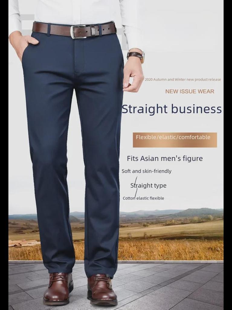 Calças de Conforto de Fibra de Bambu para Homem Four Seasons - Tamanho Grande, Corte Solto, Retas, Calças Casuais para Negócios
