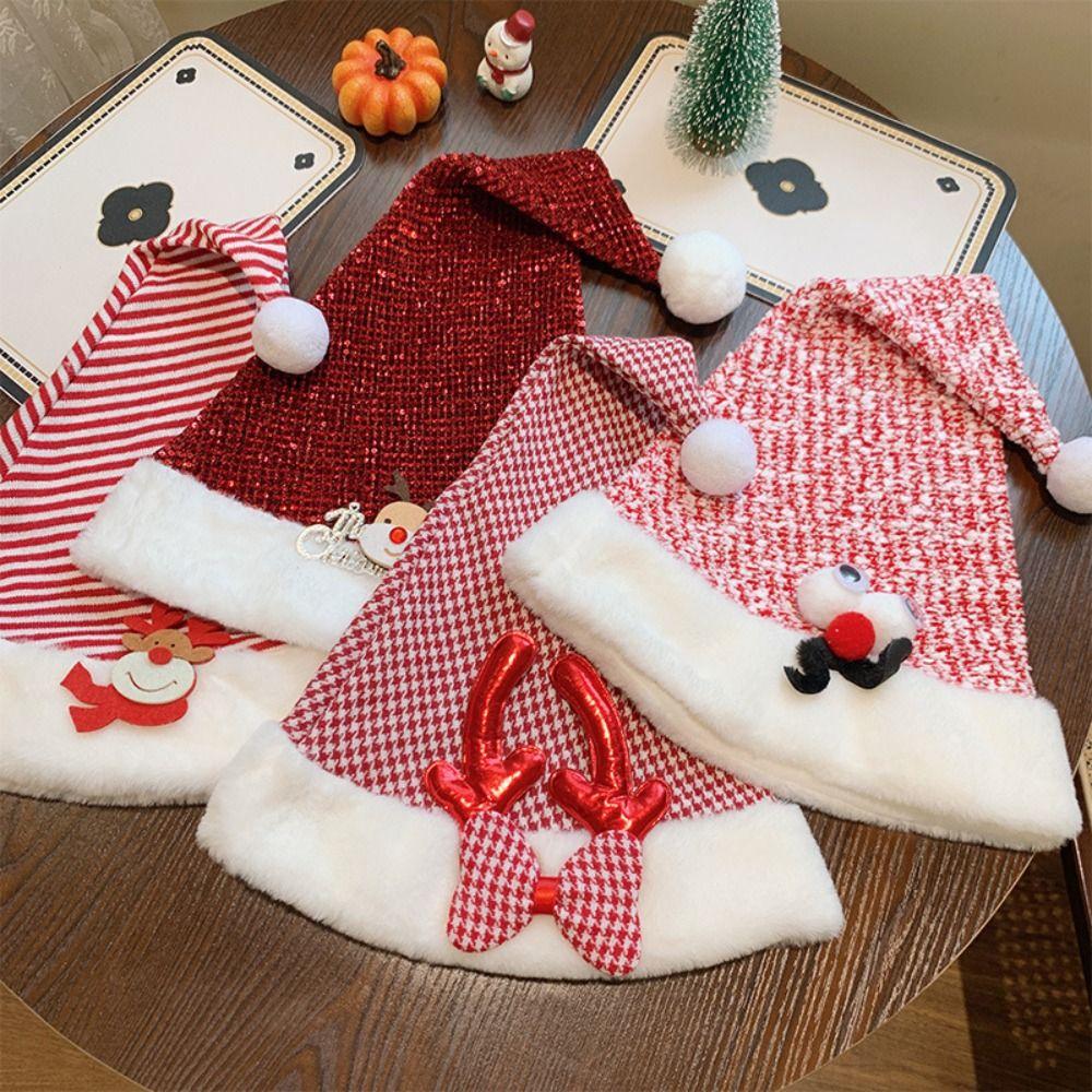 Santa Claus Christmas Hat Merry Christmas Decoration Elk Deer Cap Gift Red Plush Hat  Warm