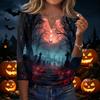 Dámské Halloweenské Tričko s Potiskem a Výstřihem do V - Knoflíky, Tříčtvrteční Rukáv, Ležérní Módní Top