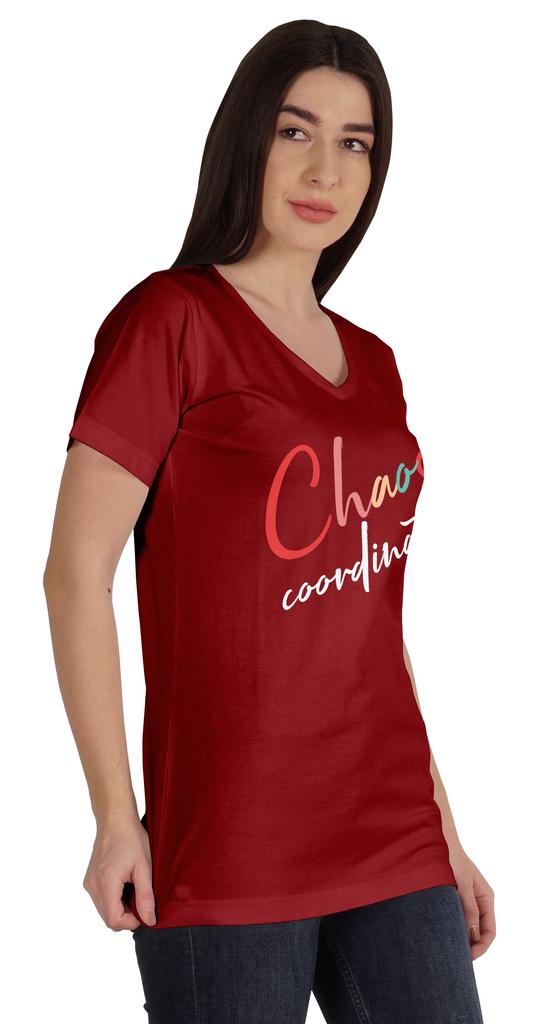 Inkmeso V-Neck Chaos Coordination Tshirt Tops For Mom Graphic Print Women