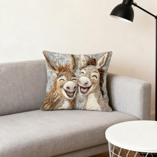 Laughing Donkeys Throw Pillow Cute Donkey Square Cushion with Removable Cover Farmhouse Decorative Cushion for Home Couch Sofa Bed Patio Car Decor