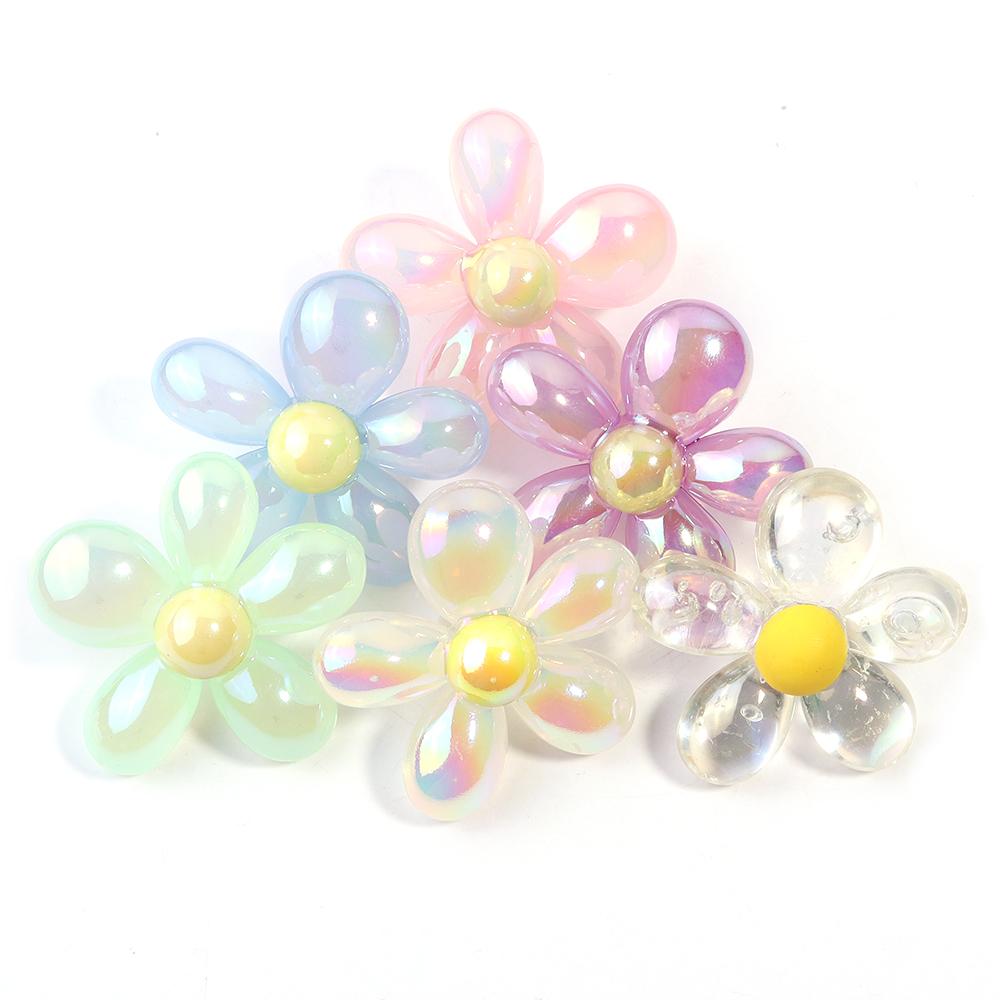 5Pcs/Lot Acrylic Beads Clear Plated Candy Color Cartoon Flower 3.3mm Large Hole Beads Diy Jewelry Bracelet Necklace Accessories