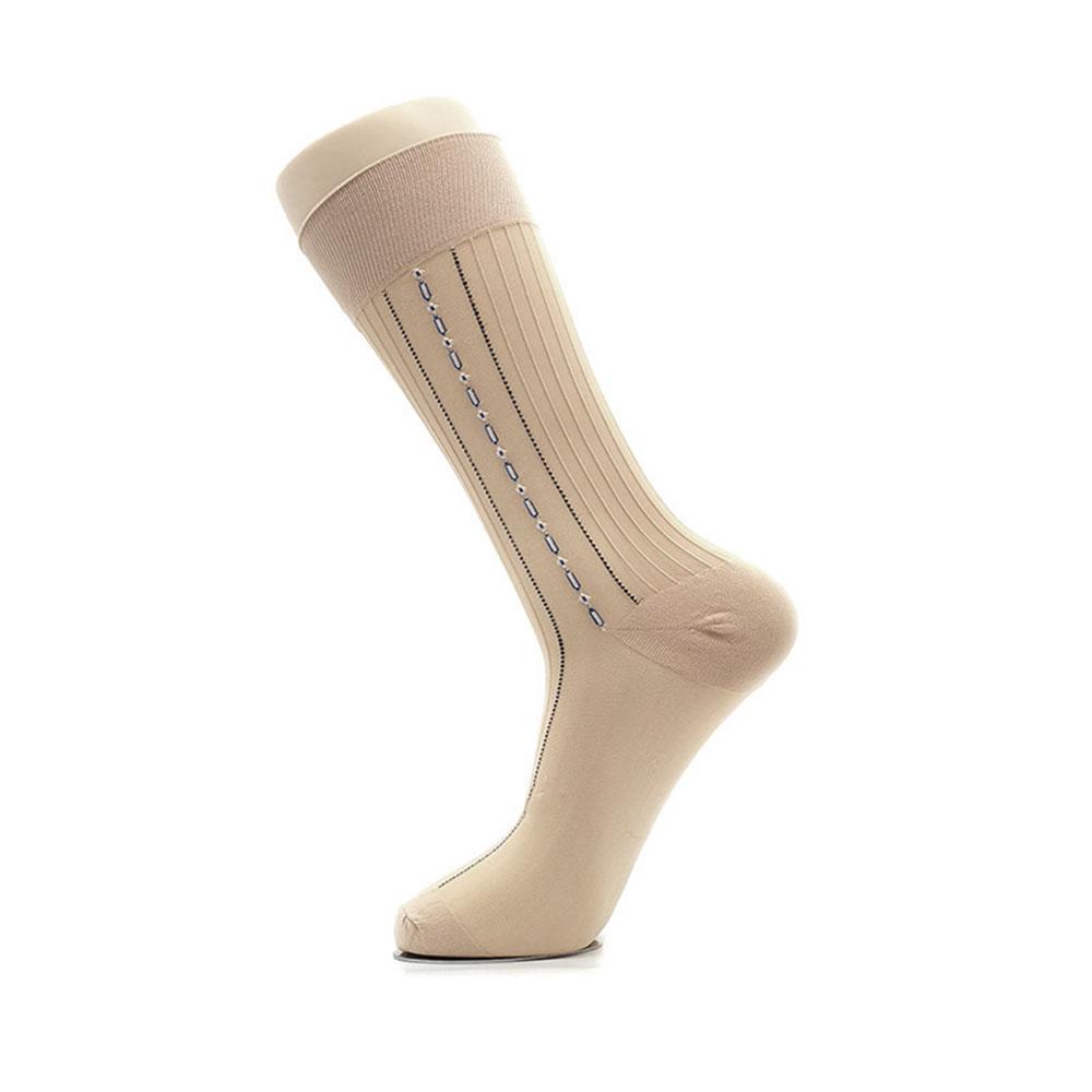 Men Middle Tube Thin Silk Socks Elegant Business Dress Crew Socks Nylon Breathable Hosiery Striped Jacquard Loose Casual Socks
