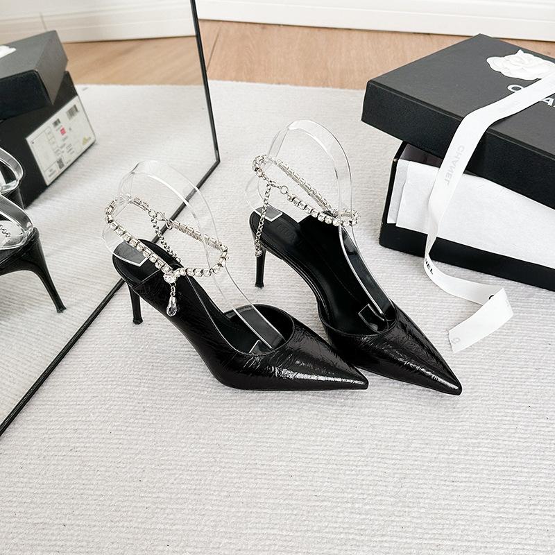 

Fashion 2024 New Fashion Spring Summer Temperament Black Not Tired Feet With Rhinestone High-Heeled Sandals Women Pumps 40 чёрный