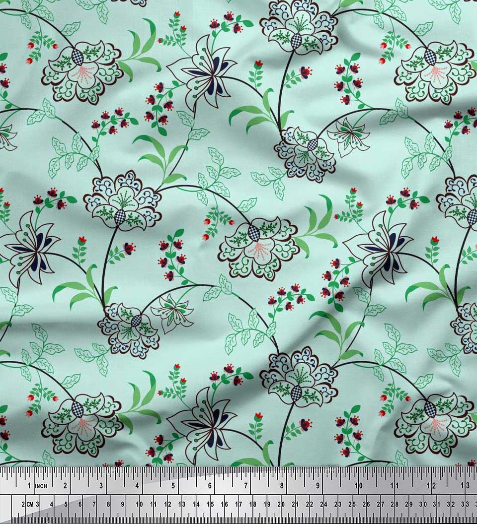 

Японська креп-атласна тканина Soimoi Листя та квіткові художні принти на метр 42 дюйми 42 Inch Wide - Poly Crepe зелений