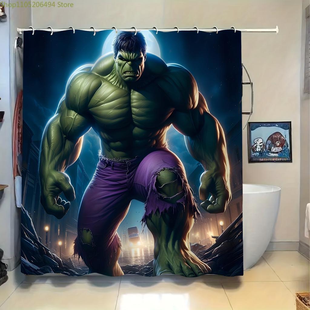 1pc MARVEL Hulk Shower Curtain with Hulk Logo & Hulk Design - & Comic-Themed Bathroom Decor, Machine Washable Bathtub Divider