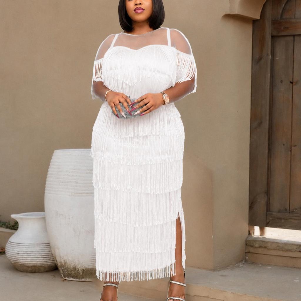 plus white long sleeve tassel hem drape detail bodycon dress Long Flared Sleeve Drape Detail Mini Bodycon Dress In White Slinky | EGO US