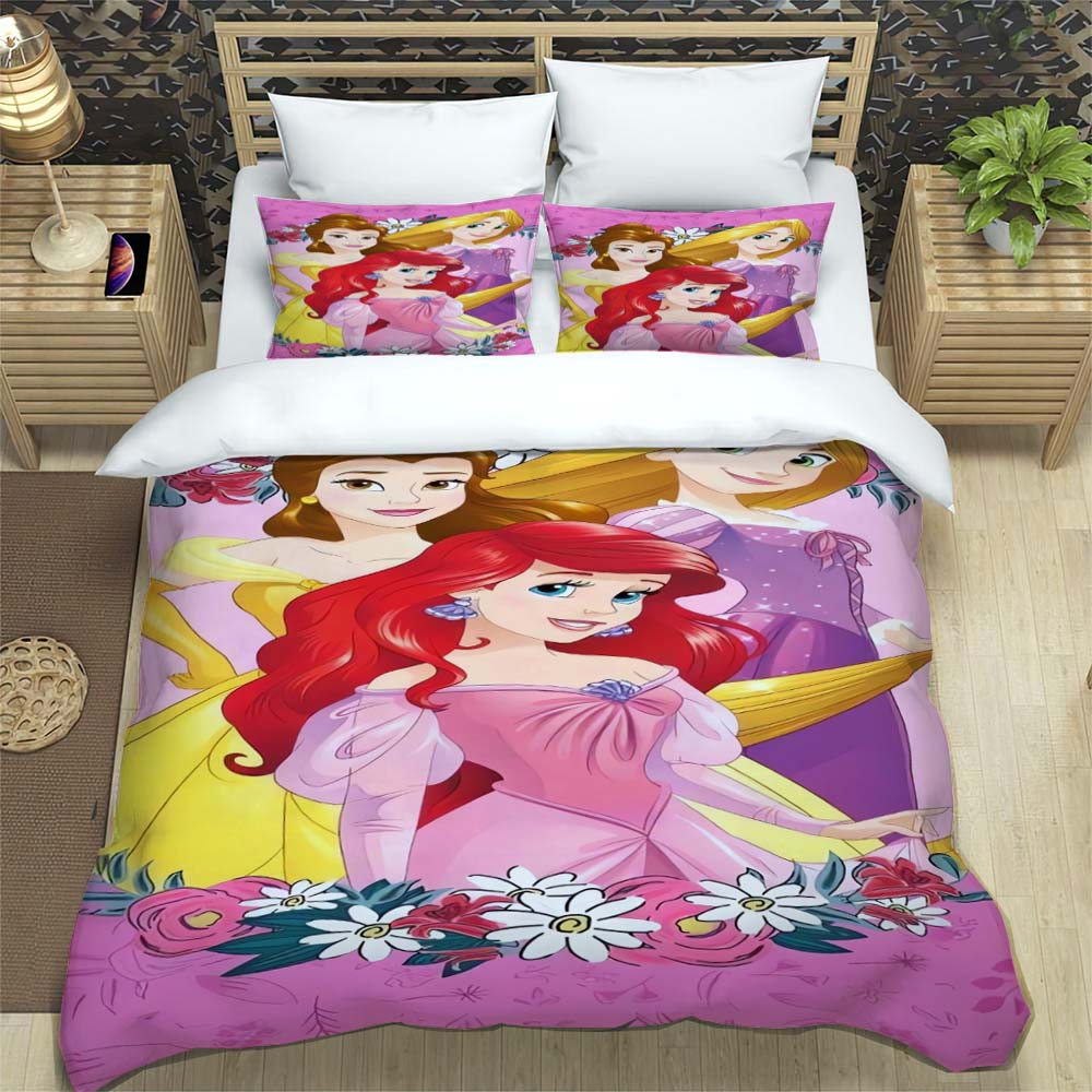 Princess series duvet cover set, 3D children's bedding three-piece set, includes 1 duvet cover and 2 pillowcases, extra large si