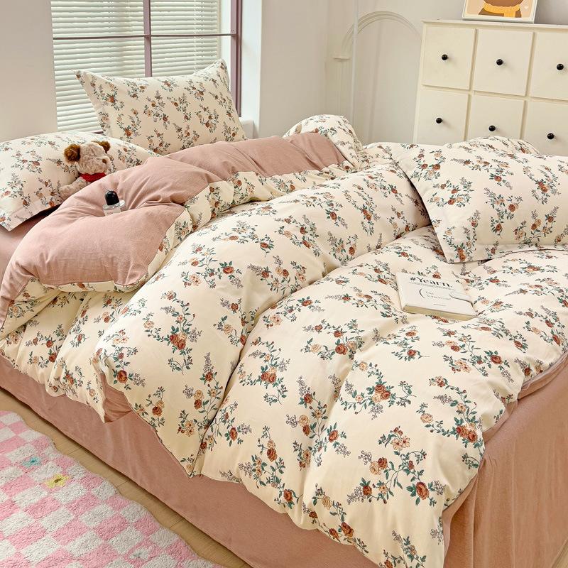 Vierteiliges Set aus Bettwäsche aus reiner Baumwolle, Bettbezug, Bettwäsche, dreiteiliges Bettlaken-Set für den Schlafsaal