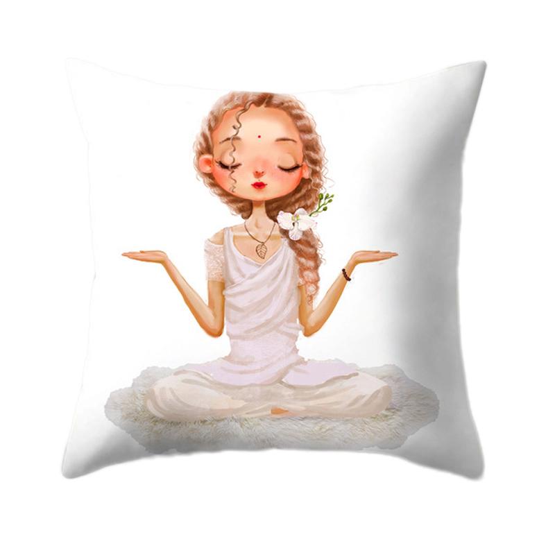 Dekorative Yoga-Mädchen bedruckte Polyester-Kissenhülle Kissenbezug Heimdekoration für Sofa Bett Taille Wohnzimmer 45X45cm Peach skin 18*18(CM)-1Pcs