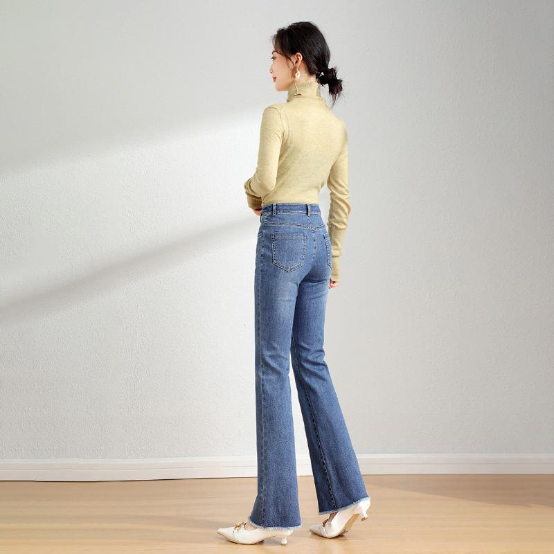 Blaue ausgestellte Jeans für Damen, hohe Taille, elastisch, schmal, Sommer, Retro-Rand, Y2K, lässige Streetwear, Vintage-Hose