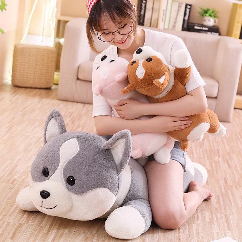 Corgi Doll Shiba Inu Sleeping with Pillow Dolls On The Bed Doll Cute Dog Plush Toys