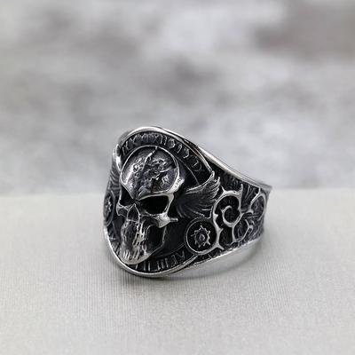 Bague Crâne pour Homme en Acier Inoxydable Style Moto