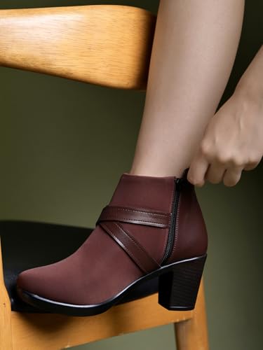 Shoetopai Women S Brown Ankle Boots Block Heel Booties With Cross Strap Detail Elegant Party Office Wear Heeled Sho 8 UK 3370₽
