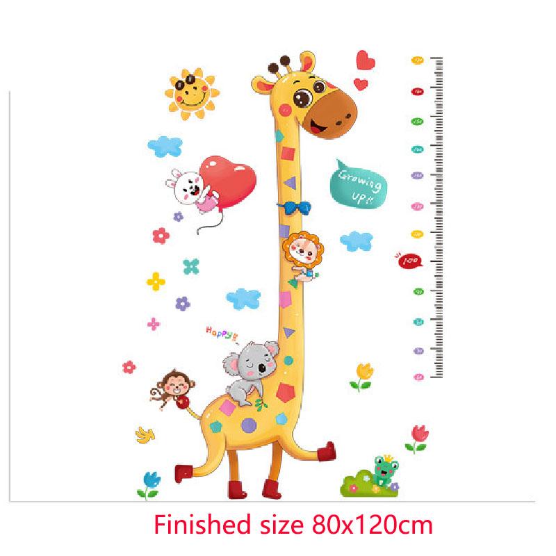Giraffe Height Chart Removable Wall Sticker Cartoon Animal Decals for Kids Room Living Room Home Decor