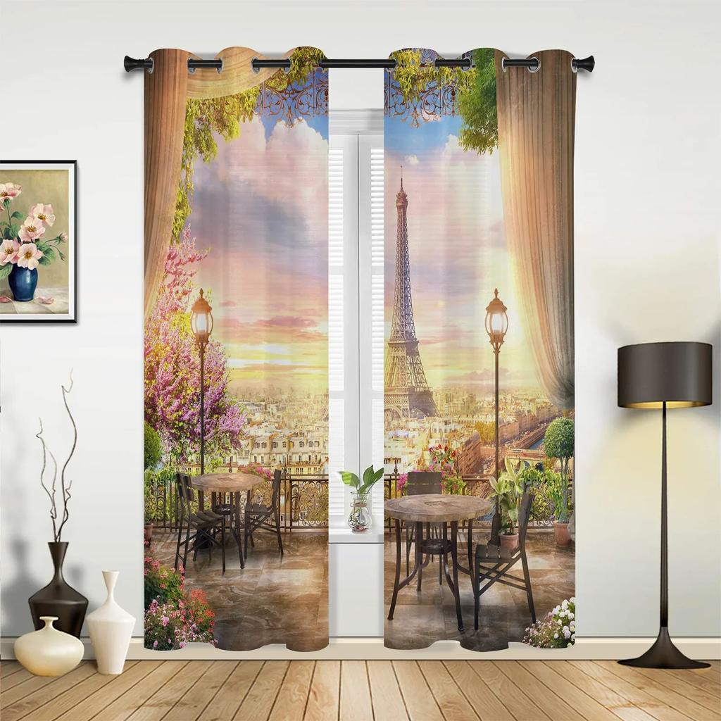 France Paris Tower  Air Balloon Retro Curtains for Bedroom Living Room Drapes Kitchen Children Window Curtain Home Decor