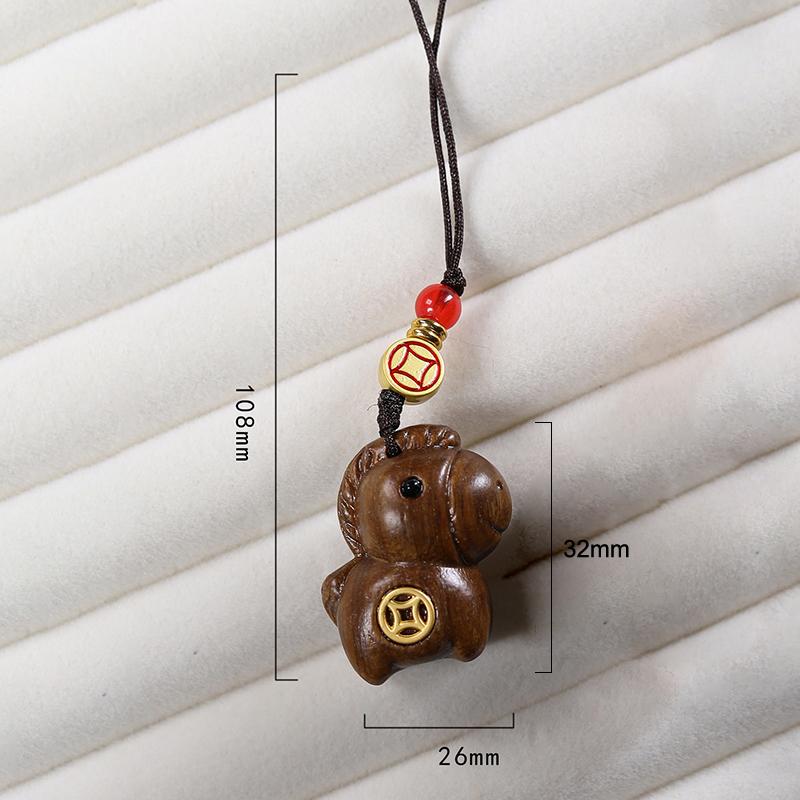 Creative Sandalwood Zodiac Horse Keychain Pendant Mobile Phone Hanging Decor Cute Wooden Artifacts Small Ornament Couple Gifts