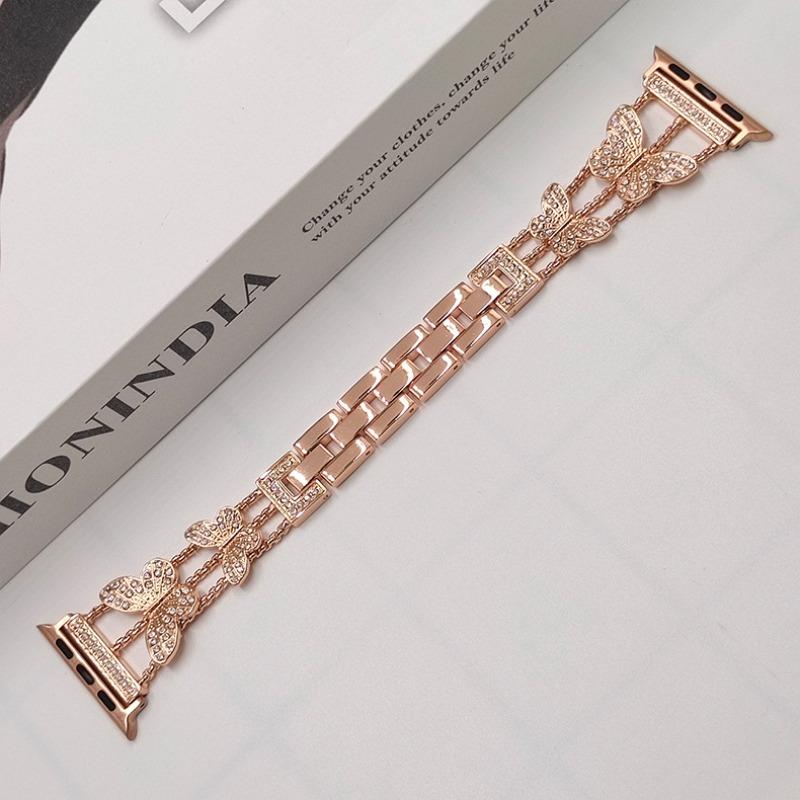Watchband Metal Strap For Apple Watch Band Ultra 4mm 45mm 40mm 41mm 49mm Bling Butterfly Bracelet Chain for iWatch Series 9 8 7 6 5 SE 4 3
