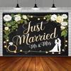 2D Floral Just Married Backdrop with Couple Silhouette Wedding Decor