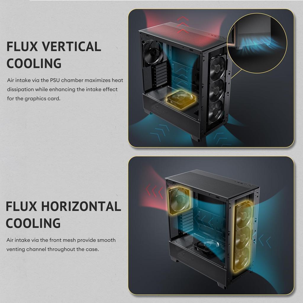 ANTEC FLUX Serie FLUX SE Leises PC-Gehäuse mit schallabsorbierenden Materialien und Echtholz-Mid-Tower