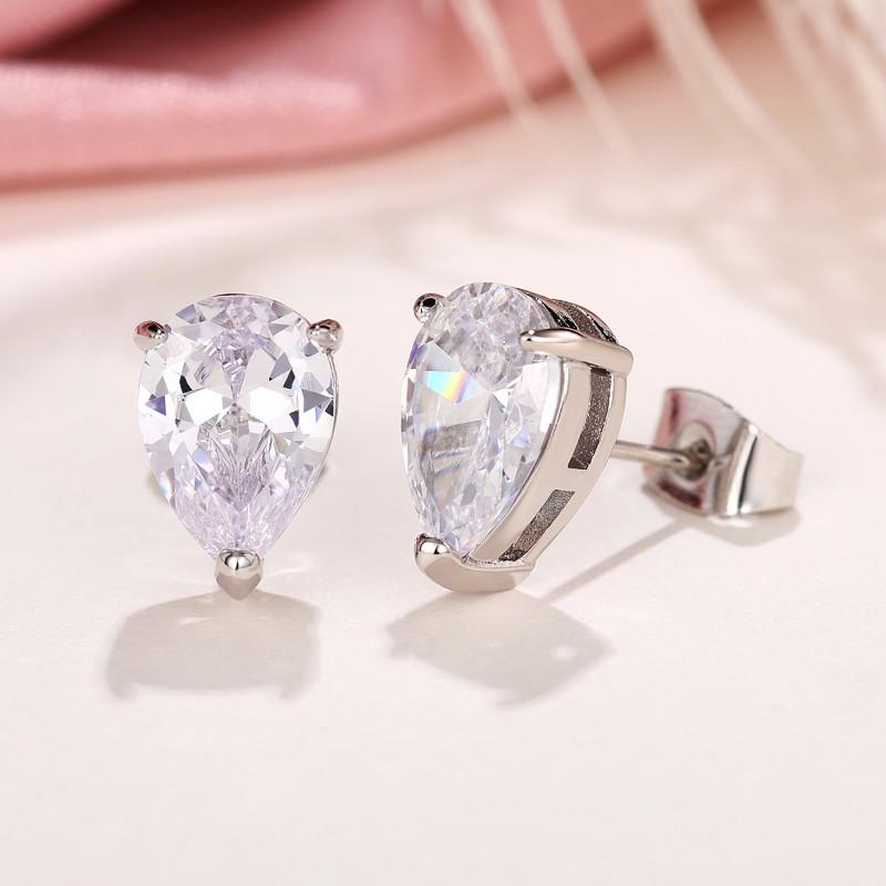 Pear Crystal Cubic Zirconia Stud Earrings Simple Versatile Ear Accessories for Women High Quality Silver Color Jewelry