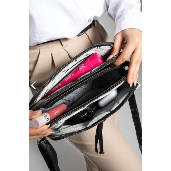 Kadın Suni Deri Ayarlanabilir Çapraz Askılı 3 Gözlü Metal Fermuarlı Omuz Çantası