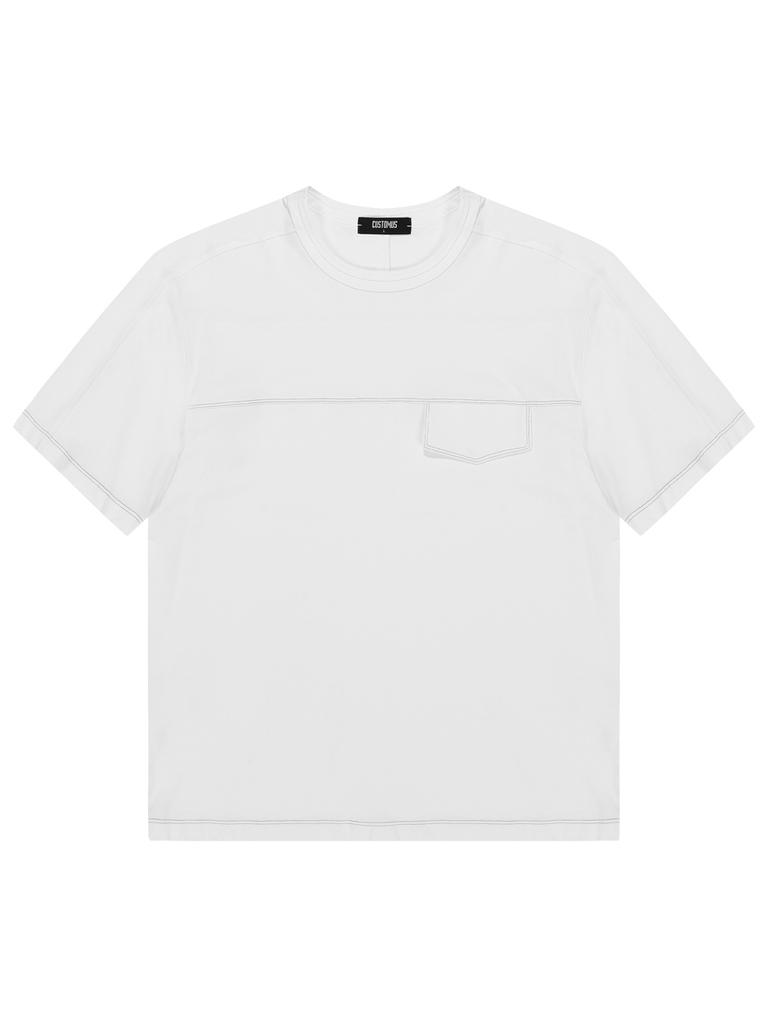 CUSTOMUS Stitch Embroidery Faux Pocket Round Short Sleeve T-Shirt Cxs24Mkrt405 Whi