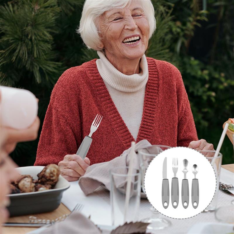 3/4/5 Stück Essbesteck für ältere Menschen Adaptives Besteckset Eingebautes Besteck Aufbiegbarer Löffel Behindertengabel Für ältere Menschen Parkinson