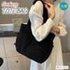 [MT's SHOP] Tote Bag Ladies Large Capacity Lightweight Corduroy Canvas Plain Color Side Pocket Shoulder Bag Handbag Mothers SH396 (black)