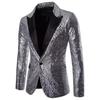 Lapel Long Sleeve Flap Pockets Single Button Men Blazer Event Host Shiny Sequins Suit Jacket