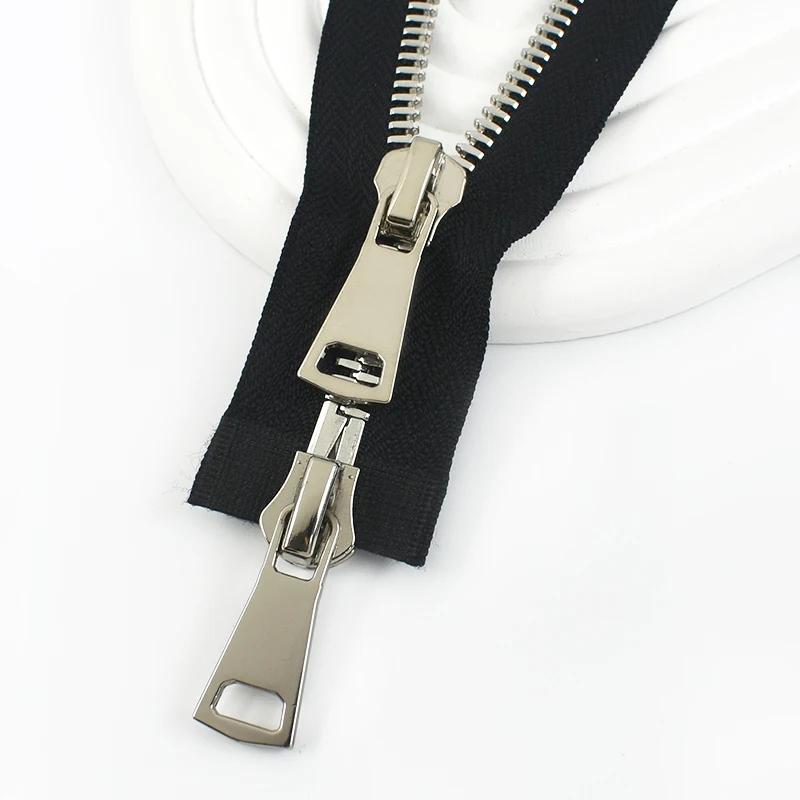 Meetee 70/80/90/100cm 8# Cremalleras Metálicas de Extremo Abierto con Doble Deslizador Cremalleras para Ropa Bolsas Cierres de Bloqueo Automático Accesorios de Costura DIY para Reparación