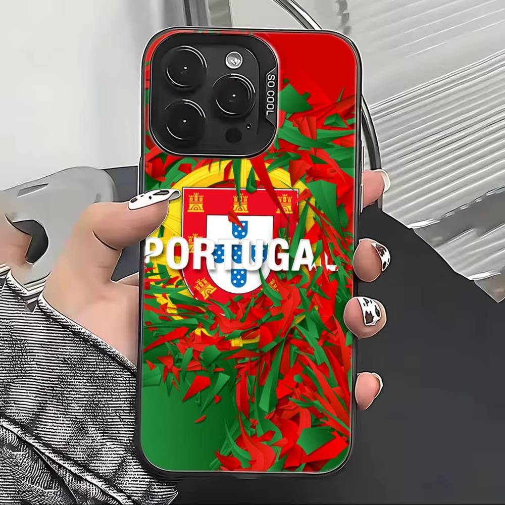 

Football matches P-Portugal Flag Phone Case For iPhone 17,16,15,14,13,12,11 Plus,Pro Max,XS,Colored Silver Plated Inside Cover iPhone14Pro
