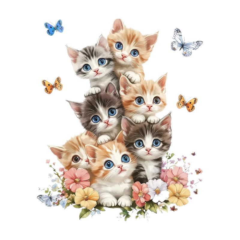 

Cute Stacked Kittens Wall Sticker - Peel and Stick Animal Art Decals for Bedroom, Living Room & Classroom разноцветный
