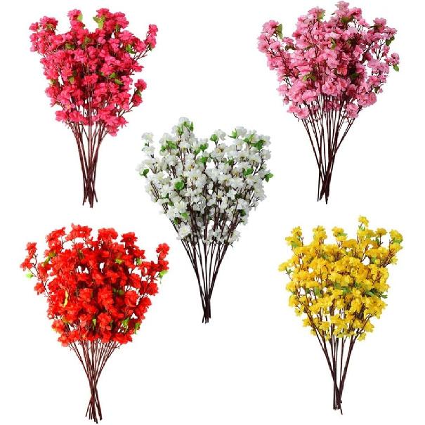 Callu 10Pcs Artificial Flowers Peach Blossom Simulation Peach Branches Flowers Silk Peach Flowers Bouquets Faux Spring Peach Fake Plants for Wedding